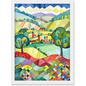 Artery8 English Countryside Rural Landscape Folk Art Watercolour Painting Artwork Framed Wall Art Print A4 in White White Artery8 English Countryside Rural Landscape Folk Art Watercolour Painting Artwork Framed Wall Art Print A4 in White White