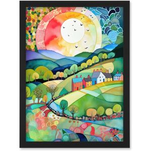 Artery8 Rural Landscape English Countryside Sunrise Folk Art Watercolour Painting Artwork Framed Wall Art Print A4 in Black Black Artery8 Rural Landscape English Countryside Sunrise Folk Art Watercolour Painting Artwork Framed Wall Art Print A4 in Black Black