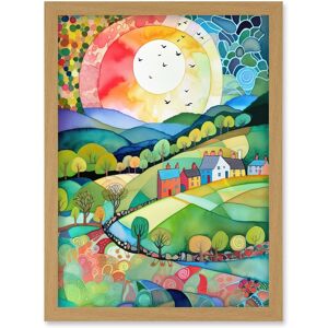 Artery8 Rural Landscape English Countryside Sunrise Folk Art Watercolour Painting Artwork Framed Wall Art Print A4 in Light Oak Light Oak Artery8 Rural Landscape English Countryside Sunrise Folk Art Watercolour Painting Artwork Framed Wall Art Print A4 in Light Oak Light Oak