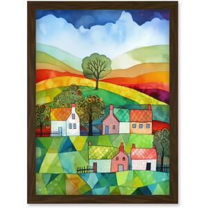 Artery8 Rural Landscape Rainbow Countryside Folk Art Watercolour Painting Artwork Framed Wall Art Print A4 in Brown Brown Artery8 Rural Landscape Rainbow Countryside Folk Art Watercolour Painting Artwork Framed Wall Art Print A4 in Brown Brown