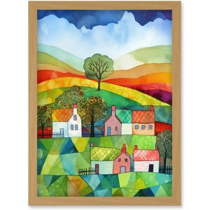 Artery8 Rural Landscape Rainbow Countryside Folk Art Watercolour Painting Artwork Framed Wall Art Print A4 in Light Oak Light Oak Artery8 Rural Landscape Rainbow Countryside Folk Art Watercolour Painting Artwork Framed Wall Art Print A4 in Light Oak Light Oak