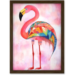 Artery8 Flamingo Bird With Multicolour Patterns Folk Art Watercolour Painting Artwork Framed Wall Art Print A4 in Brown Brown Artery8 Flamingo Bird With Multicolour Patterns Folk Art Watercolour Painting Artwork Framed Wall Art Print A4 in Brown Brown