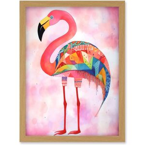 Artery8 Flamingo Bird With Multicolour Patterns Folk Art Watercolour Painting Artwork Framed Wall Art Print A4 in Light Oak Light Oak Artery8 Flamingo Bird With Multicolour Patterns Folk Art Watercolour Painting Artwork Framed Wall Art Print A4 in Light Oak Light Oak