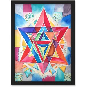 Artery8 Jewish Star Of David Bright Multicoloured Folk Art Watercolour Painting Artwork Framed Wall Art Print A4 in Black Black Artery8 Jewish Star Of David Bright Multicoloured Folk Art Watercolour Painting Artwork Framed Wall Art Print A4 in Black Black