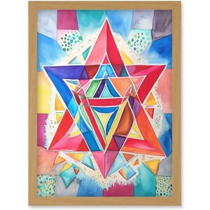 Artery8 Jewish Star Of David Bright Multicoloured Folk Art Watercolour Painting Artwork Framed Wall Art Print A4 in Light Oak Light Oak Artery8 Jewish Star Of David Bright Multicoloured Folk Art Watercolour Painting Artwork Framed Wall Art Print A4 in Light Oak Light Oak
