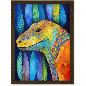 Artery8 Komodo Dragon Vibrant Folk Art Watercolour Painting Artwork Framed Wall Art Print A4 in Brown Brown Artery8 Komodo Dragon Vibrant Folk Art Watercolour Painting Artwork Framed Wall Art Print A4 in Brown Brown