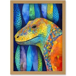 Artery8 Komodo Dragon Vibrant Folk Art Watercolour Painting Artwork Framed Wall Art Print A4 in Light Oak Light Oak Artery8 Komodo Dragon Vibrant Folk Art Watercolour Painting Artwork Framed Wall Art Print A4 in Light Oak Light Oak