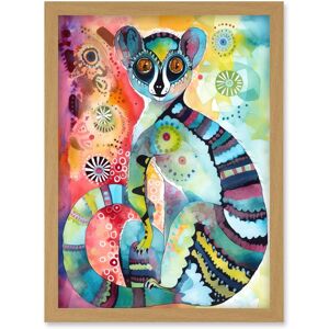 Artery8 Striped Ring-Tailed Lemur Multicoloured Folk Art Watercolour Painting Artwork Framed Wall Art Print A4 in Light Oak Light Oak Artery8 Striped Ring-Tailed Lemur Multicoloured Folk Art Watercolour Painting Artwork Framed Wall Art Print A4 in Light Oak Light Oak