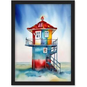 Artery8 Lifeguard Tower Folk Art Watercolour Painting Artwork Framed Wall Art Print A4 in Black Black Artery8 Lifeguard Tower Folk Art Watercolour Painting Artwork Framed Wall Art Print A4 in Black Black