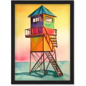 Artery8 Rainbow Lifeguard Tower Folk Art Watercolour Painting Artwork Framed Wall Art Print A4 in Black Black Artery8 Rainbow Lifeguard Tower Folk Art Watercolour Painting Artwork Framed Wall Art Print A4 in Black Black