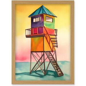 Artery8 Rainbow Lifeguard Tower Folk Art Watercolour Painting Artwork Framed Wall Art Print A4 in Light Oak Light Oak Artery8 Rainbow Lifeguard Tower Folk Art Watercolour Painting Artwork Framed Wall Art Print A4 in Light Oak Light Oak