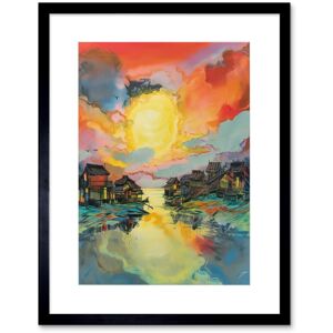 Artery8 Wall Art Print Atmospheric Clouds Over Mono Lake Fishing Village at Dawn Modern Watercolour Painting Artwork Framed 9X7 Inch Black W7" x H9" Artery8 Wall Art Print Atmospheric Clouds Over Mono Lake Fishing Village at Dawn Modern Watercolour Painting Artwork Framed 9X7 Inch Black W7" x H9"
