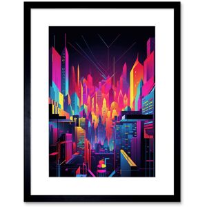 Artery8 Wall Art Print Neon Light Colour Abstract Metropolis Cityscape at Night Modern Artwork Framed 9X7 Inch in Black Size: W7" x H9" Black W7" x H9" Artery8 Wall Art Print Neon Light Colour Abstract Metropolis Cityscape at Night Modern Artwork Framed 9X7 Inch in Black Size: W7" x H9" Black W7" x H9"