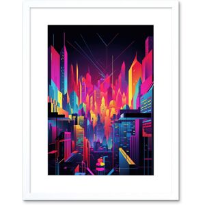 Artery8 Wall Art Print Neon Light Colour Abstract Metropolis Cityscape at Night Modern Artwork Framed 9X7 Inch in White Size: W7" x H9" White W7" x H9" Artery8 Wall Art Print Neon Light Colour Abstract Metropolis Cityscape at Night Modern Artwork Framed 9X7 Inch in White Size: W7" x H9" White W7" x H9"