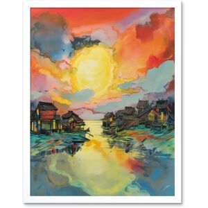 Artery8 Wall Art Print Atmospheric Clouds Over Mono Lake Fishing Village at Dawn Modern Watercolour Painting Art Framed in White Size: W12" x H16" White W12" x H16" Artery8 Wall Art Print Atmospheric Clouds Over Mono Lake Fishing Village at Dawn Modern Watercolour Painting Art Framed in White Size: W12" x H16" White W12" x H16"