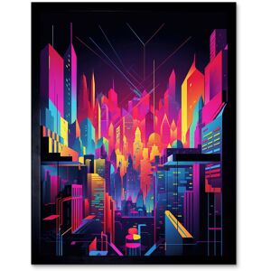 Artery8 Wall Art Print Neon Light Colour Abstract Metropolis Cityscape at Night Modern Artwork Art Framed in Black Size: W12" x H16" Black W12" x H16" Artery8 Wall Art Print Neon Light Colour Abstract Metropolis Cityscape at Night Modern Artwork Art Framed in Black Size: W12" x H16" Black W12" x H16"