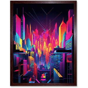 Artery8 Wall Art Print Neon Light Colour Abstract Metropolis Cityscape at Night Modern Artwork Art Framed in Brown Size: W12" x H16" Brown W12" x H16" Artery8 Wall Art Print Neon Light Colour Abstract Metropolis Cityscape at Night Modern Artwork Art Framed in Brown Size: W12" x H16" Brown W12" x H16"