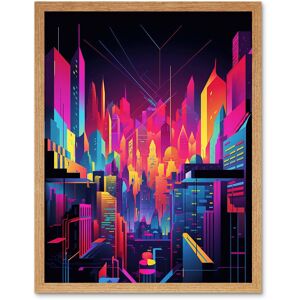 Artery8 Wall Art Print Neon Light Colour Abstract Metropolis Cityscape at Night Modern Artwork Art Framed in Light Oak Size: W12" x H16" Light Oak W12" x H16" Artery8 Wall Art Print Neon Light Colour Abstract Metropolis Cityscape at Night Modern Artwork Art Framed in Light Oak Size: W12" x H16" Light Oak W12" x H16"
