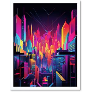 Artery8 Wall Art Print Neon Light Colour Abstract Metropolis Cityscape at Night Modern Artwork Art Framed in White Size: W12" x H16" White W12" x H16" Artery8 Wall Art Print Neon Light Colour Abstract Metropolis Cityscape at Night Modern Artwork Art Framed in White Size: W12" x H16" White W12" x H16"