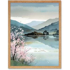 Artery8 Wall Art Print Lakeside Landscape with Cherry Blossom Tree Modern Watercolour Painting Art Framed in Light Oak Size: W12" x H16" Light Oak W12" x H16" Artery8 Wall Art Print Lakeside Landscape with Cherry Blossom Tree Modern Watercolour Painting Art Framed in Light Oak Size: W12" x H16" Light Oak W12" x H16"