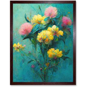 Artery8 Wall Art Print Pink & Yellow Flower Bouquet In Teal Oil Painting Art Framed in Brown Size: W12" x H16" Brown W12" x H16" Artery8 Wall Art Print Pink & Yellow Flower Bouquet In Teal Oil Painting Art Framed in Brown Size: W12" x H16" Brown W12" x H16"