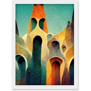 Artery8 Colourful Modern Painting Gaudi Style Architecture Sagrada Familia Artwork Framed Wall Art Print A4 in White White Artery8 Colourful Modern Painting Gaudi Style Architecture Sagrada Familia Artwork Framed Wall Art Print A4 in White White