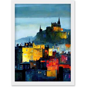 Artery8 Colourful Modern Edinburgh Castle Cityscape Acrylic Painting Artwork Framed Wall Art Print A4 in White White Artery8 Colourful Modern Edinburgh Castle Cityscape Acrylic Painting Artwork Framed Wall Art Print A4 in White White