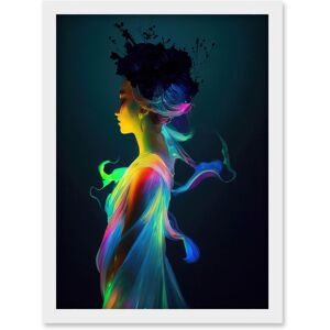 Artery8 Nature Fairy In Colourful Fluorescent Light Dress Artwork Framed Wall Art Print A4 in White White Artery8 Nature Fairy In Colourful Fluorescent Light Dress Artwork Framed Wall Art Print A4 in White White