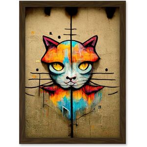 Artery8 Vibrant Street Art Cat A4 brown framed Wall Art Artery8 Vibrant Street Art Cat A4 brown framed Wall Art