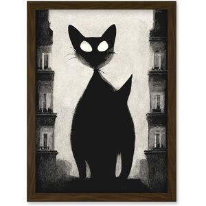 Artery8 Giant Black Cat Le Chat Noir City Monochrome Illustration Artwork Framed Wall Art Print A4 in Brown Brown Artery8 Giant Black Cat Le Chat Noir City Monochrome Illustration Artwork Framed Wall Art Print A4 in Brown Brown