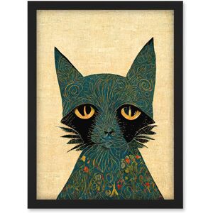 Artery8 William Morris Style Floral Blue Cat Artwork Framed Wall Art Print A4 in Black Black Artery8 William Morris Style Floral Blue Cat Artwork Framed Wall Art Print A4 in Black Black