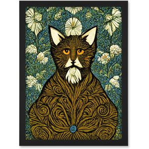 Artery8 Floral Paisley Illustrated Golden Cat William Morris Artwork Framed Wall Art Print A4 in Black Black Artery8 Floral Paisley Illustrated Golden Cat William Morris Artwork Framed Wall Art Print A4 in Black Black