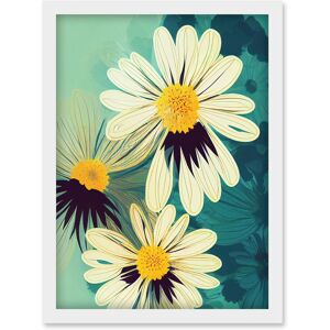 Artery8 Abstract Illustration Daisy Blossoms Flowers Painting Artwork Framed Wall Art Print A4 in White White Artery8 Abstract Illustration Daisy Blossoms Flowers Painting Artwork Framed Wall Art Print A4 in White White