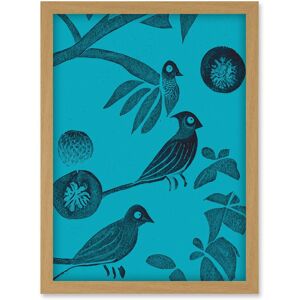 Artery8 Linocut Vintage Blue Birds Jungle Pattern Illustration Teal Artwork Framed Wall Art Print A4 in Light Oak Light Oak Artery8 Linocut Vintage Blue Birds Jungle Pattern Illustration Teal Artwork Framed Wall Art Print A4 in Light Oak Light Oak