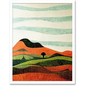 Artery8 Wall Art Print Abstract Eclectic Tangerine & Olive Nature Landscape Linocut Art Framed in White Size: W12" x H16" White W12" x H16" Artery8 Wall Art Print Abstract Eclectic Tangerine & Olive Nature Landscape Linocut Art Framed in White Size: W12" x H16" White W12" x H16"