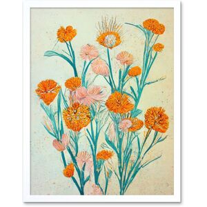Artery8 Wall Art Print Boho Marigold Flowers Teal Orange Painting Art Framed in White Size: W12" x H16" White W12" x H16" Artery8 Wall Art Print Boho Marigold Flowers Teal Orange Painting Art Framed in White Size: W12" x H16" White W12" x H16"