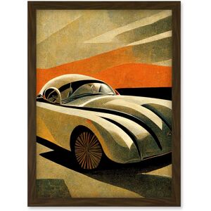 Artery8 Art Deco Vintage Sports Car Sunset Illustration Artwork Framed Wall Art Print A4 in Brown Brown Artery8 Art Deco Vintage Sports Car Sunset Illustration Artwork Framed Wall Art Print A4 in Brown Brown