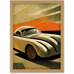 Artery8 Art Deco Vintage Sports Car Sunset Illustration Artwork Framed Wall Art Print A4 in Light Oak Light Oak Artery8 Art Deco Vintage Sports Car Sunset Illustration Artwork Framed Wall Art Print A4 in Light Oak Light Oak
