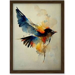 Artery8 Watercolour Paint Illustration Of Colourful Flying Bird Artwork Framed Wall Art Print A4 in Brown Brown Artery8 Watercolour Paint Illustration Of Colourful Flying Bird Artwork Framed Wall Art Print A4 in Brown Brown