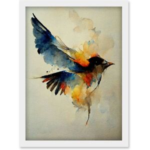 Artery8 Watercolour Paint Illustration Of Colourful Flying Bird Artwork Framed Wall Art Print A4 in White White Artery8 Watercolour Paint Illustration Of Colourful Flying Bird Artwork Framed Wall Art Print A4 in White White