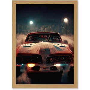 Artery8 Classic Sports Car Muscle Cinematic Night Atmospheric Race In Fog Artwork Framed Wall Art Print A4 in Light Oak Light Oak Artery8 Classic Sports Car Muscle Cinematic Night Atmospheric Race In Fog Artwork Framed Wall Art Print A4 in Light Oak Light Oak