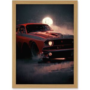 Artery8 Classic Red Sports Muscle Car On A Rainy Atmospheric Night Artwork Framed Wall Art Print A4 in Light Oak Light Oak Artery8 Classic Red Sports Muscle Car On A Rainy Atmospheric Night Artwork Framed Wall Art Print A4 in Light Oak Light Oak