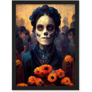 Artery8 Day Of Dead Skull Marigold Flowers Artwork Framed Wall Art Print A4 in Black Black Artery8 Day Of Dead Skull Marigold Flowers Artwork Framed Wall Art Print A4 in Black Black