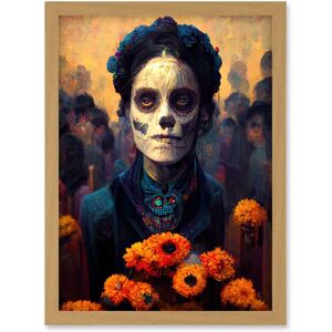 Artery8 Day Of Dead Skull Marigold Flowers Artwork Framed Wall Art Print A4 in Light Oak Light Oak Artery8 Day Of Dead Skull Marigold Flowers Artwork Framed Wall Art Print A4 in Light Oak Light Oak