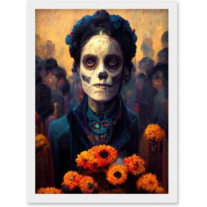 Artery8 Day Of Dead Skull Marigold Flowers Artwork Framed Wall Art Print A4 in White White Artery8 Day Of Dead Skull Marigold Flowers Artwork Framed Wall Art Print A4 in White White