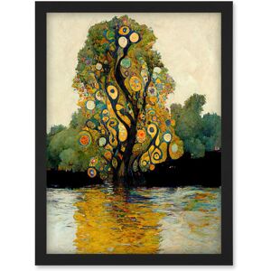 Artery8 Klimt Style Tree River Bank Scene Artwork - Framed - A4 - Black - Wall Art Artery8 Klimt Style Tree River Bank Scene Artwork - Framed - A4 - Black - Wall Art