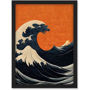 Artery8 Minimalist Orange Sunset Sky Modern Style Of Great Wave Off-Kanagawa Artwork Framed Wall Art Print A4 in Black Black Artery8 Minimalist Orange Sunset Sky Modern Style Of Great Wave Off-Kanagawa Artwork Framed Wall Art Print A4 in Black Black