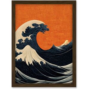 Artery8 Minimalist Orange Sunset Sky Modern Style Of Great Wave Off-Kanagawa Artwork Framed Wall Art Print A4 in Brown Brown Artery8 Minimalist Orange Sunset Sky Modern Style Of Great Wave Off-Kanagawa Artwork Framed Wall Art Print A4 in Brown Brown