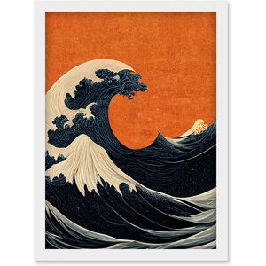 Artery8 Minimalist Orange Sunset Sky Modern Style Of Great Wave Off-Kanagawa Artwork Framed Wall Art Print A4 in White White Artery8 Minimalist Orange Sunset Sky Modern Style Of Great Wave Off-Kanagawa Artwork Framed Wall Art Print A4 in White White