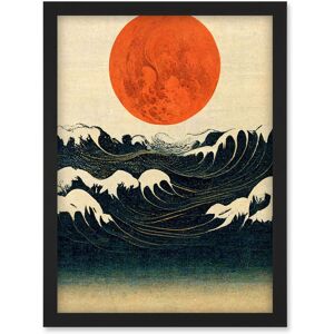 Artery8 Minimalist Large Orange Moon Over Ocean Waves Ukiyo-e Style Artwork Framed Wall Art Print A4 in Black Black Artery8 Minimalist Large Orange Moon Over Ocean Waves Ukiyo-e Style Artwork Framed Wall Art Print A4 in Black Black